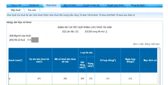 Hướng dẫn cá nhân tự khai thuế cho thuê tài sản online